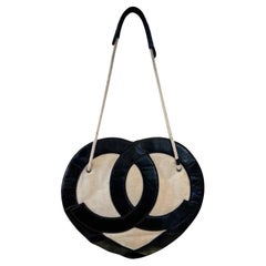 Chanel Terry Vinyl Ecru White CC Heart Bag Black White