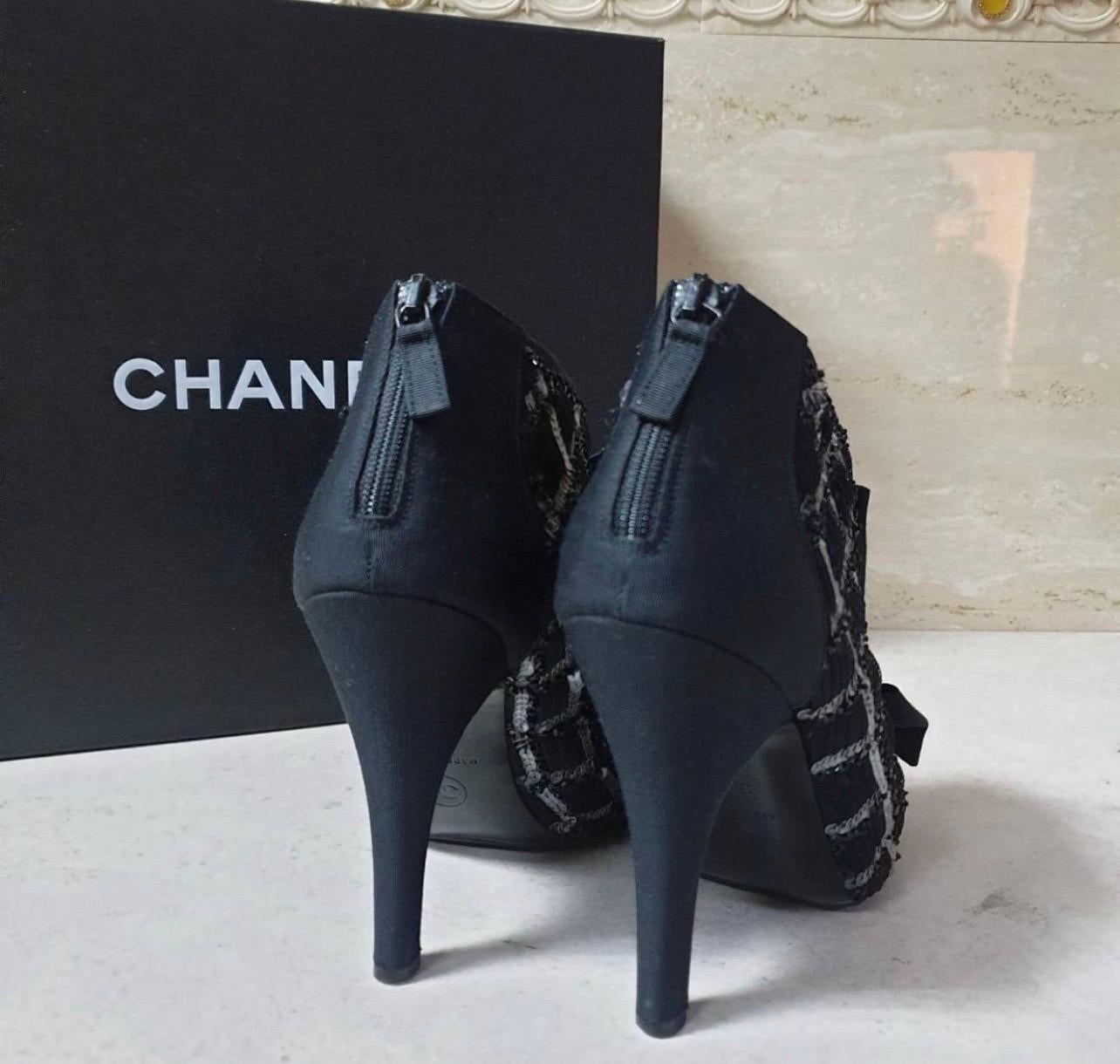 Black Chanel Textile Open Toe Booties