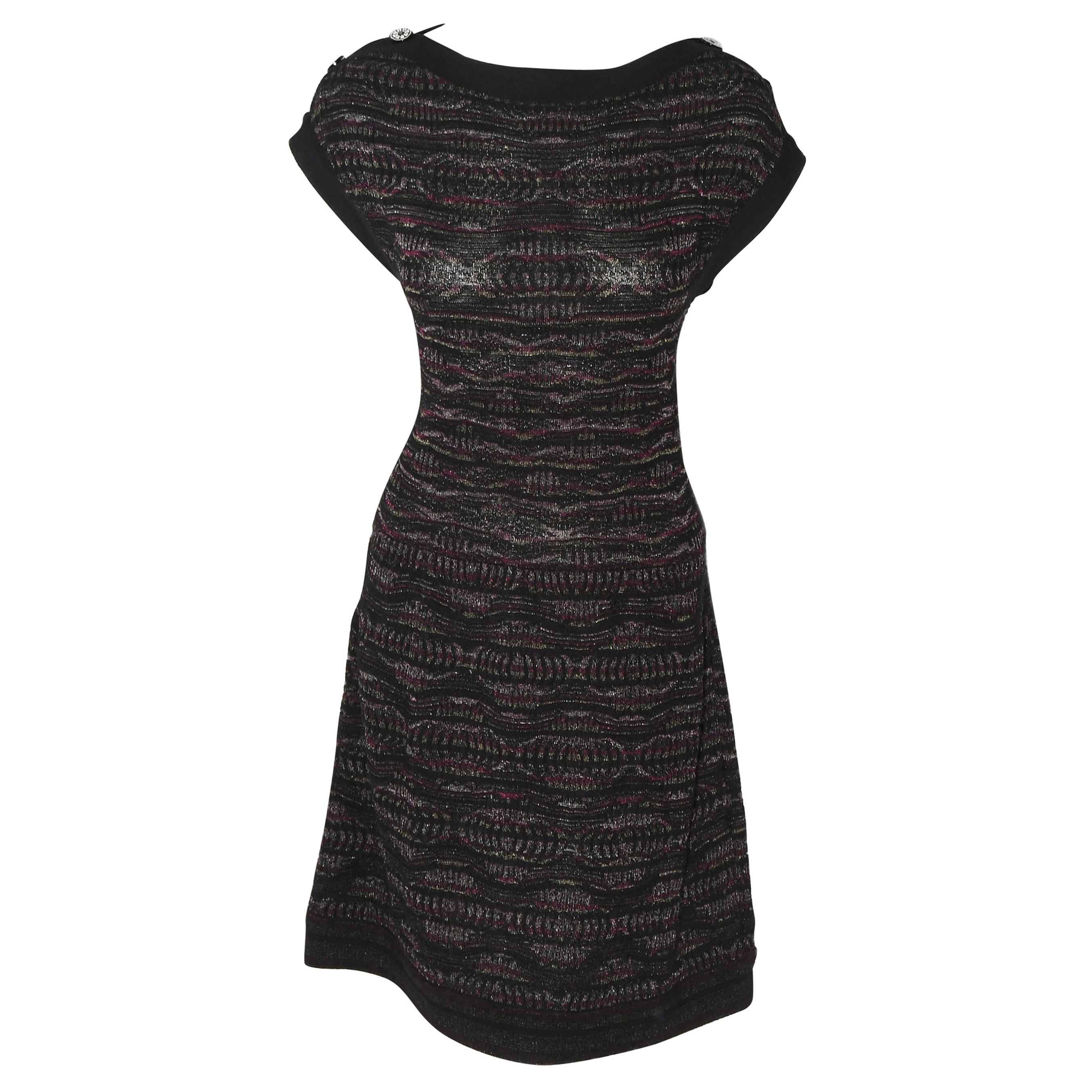 Chanel Textured Knit Dress Black/Purple/Silver Throughout  For Sale