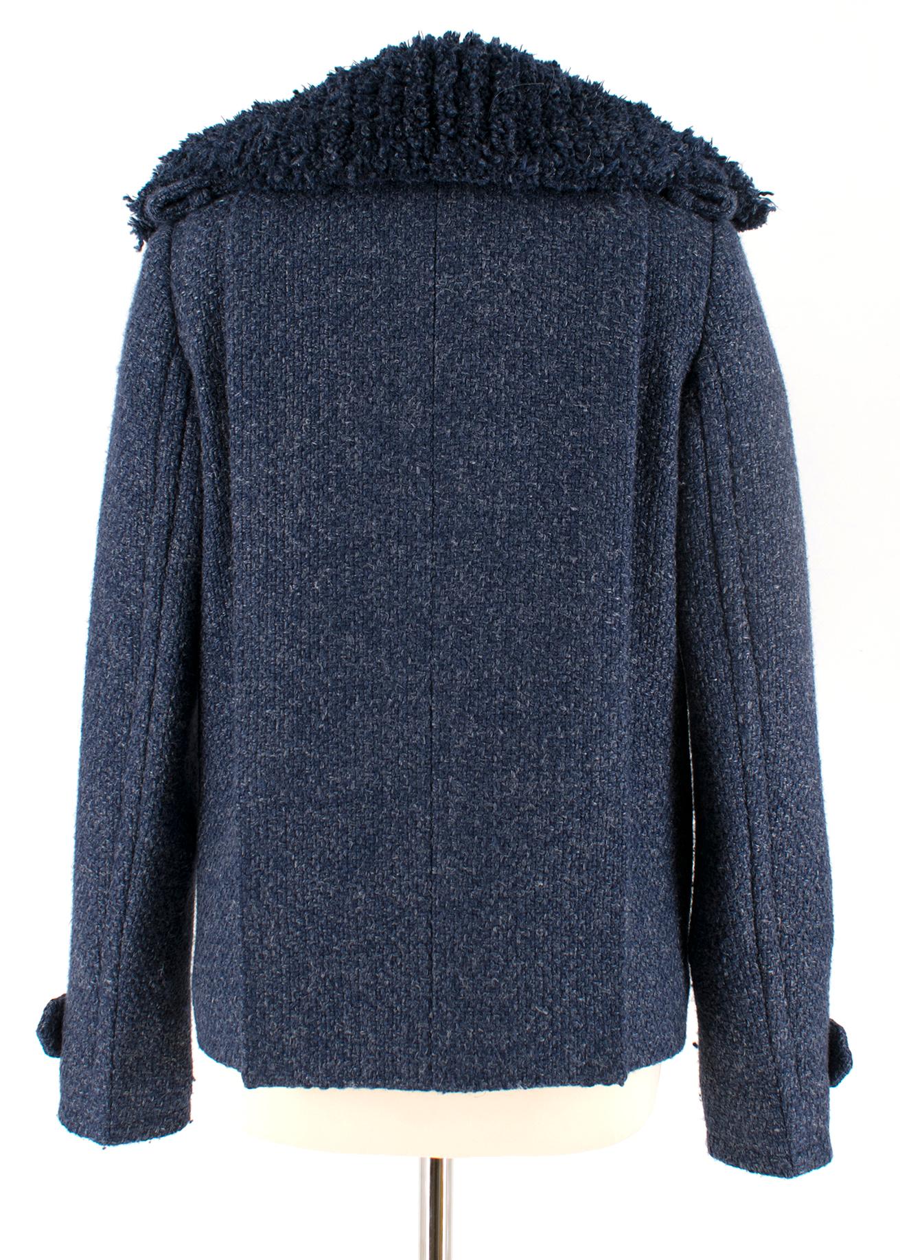 Black Chanel textured-lapel blue tweed jacket 34