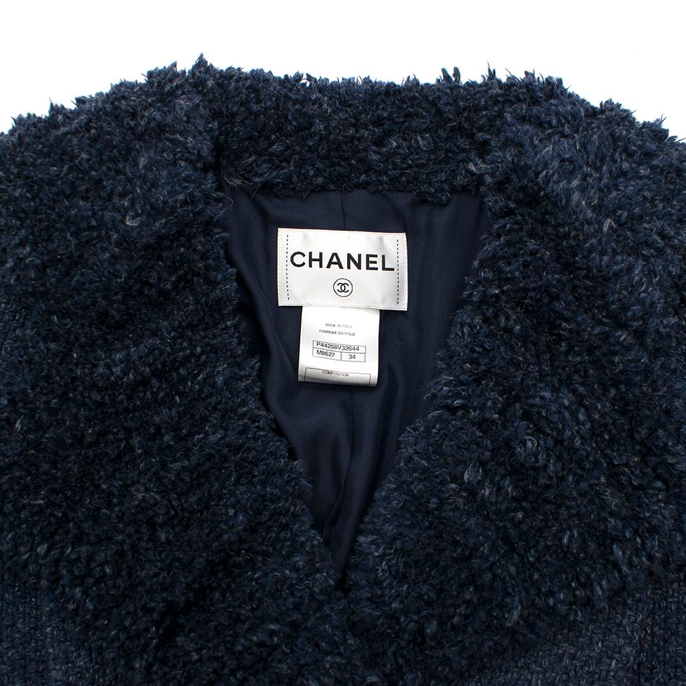Women's Chanel textured-lapel blue tweed jacket 34