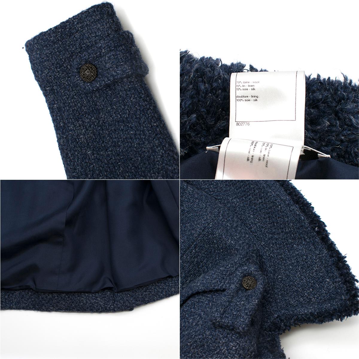 Chanel textured-lapel blue tweed jacket 34 4