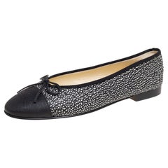 Chanel Textured Leather and Karung Leather CC Cap Toe Bow Ballet Flats Size 40.5