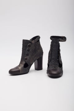 Chanel Textured Metallic Lambskin Silver Ankle Boots (EU 40)