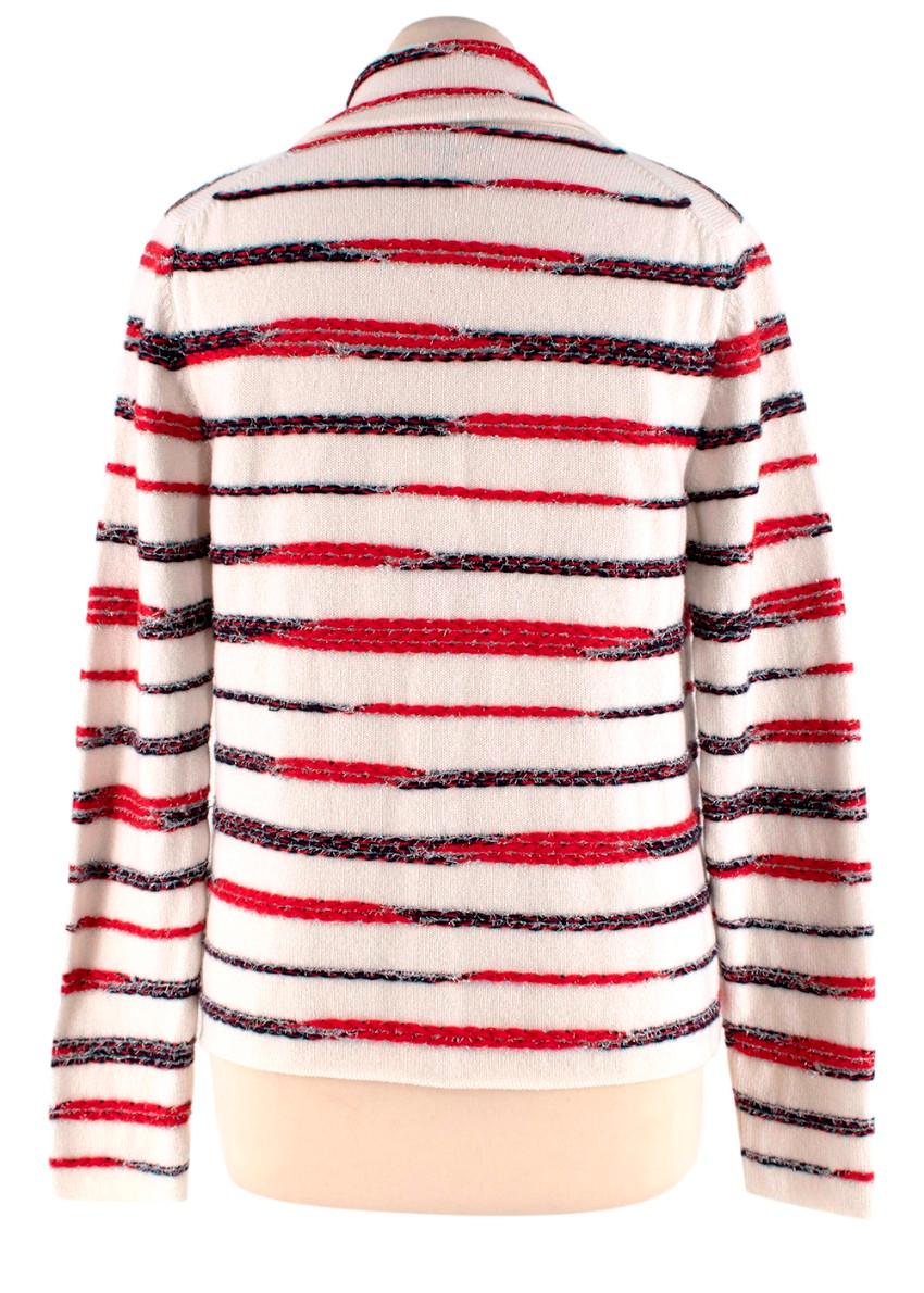 Gray Chanel Textured Metallic Red & Navy Stripe Knitted Cashmere Jacket US 2 For Sale