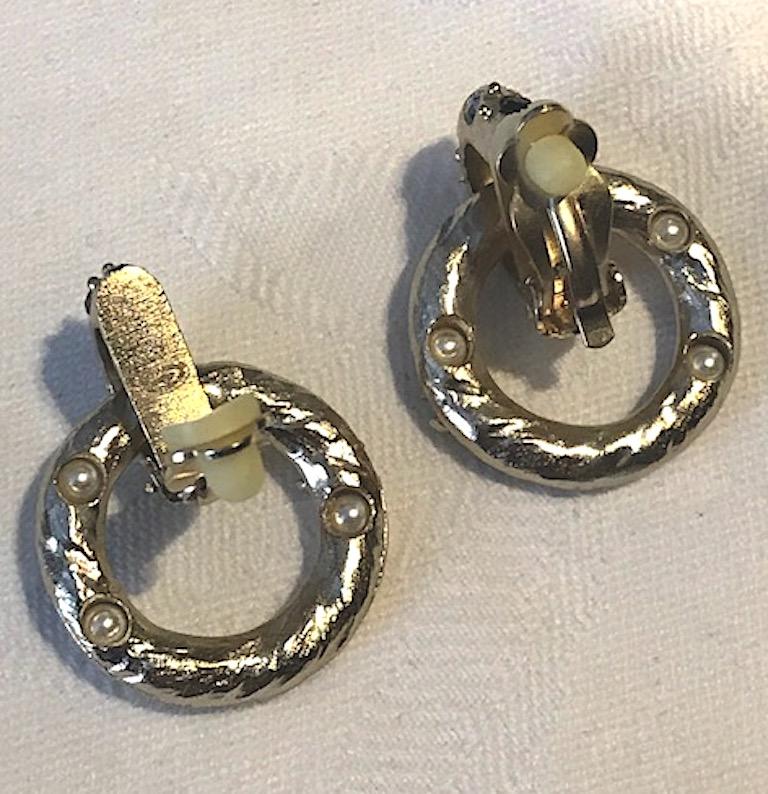 Chanel Textured Pearl & Rhinestone Dangle Hoop Earrings, 2016 Collection 4