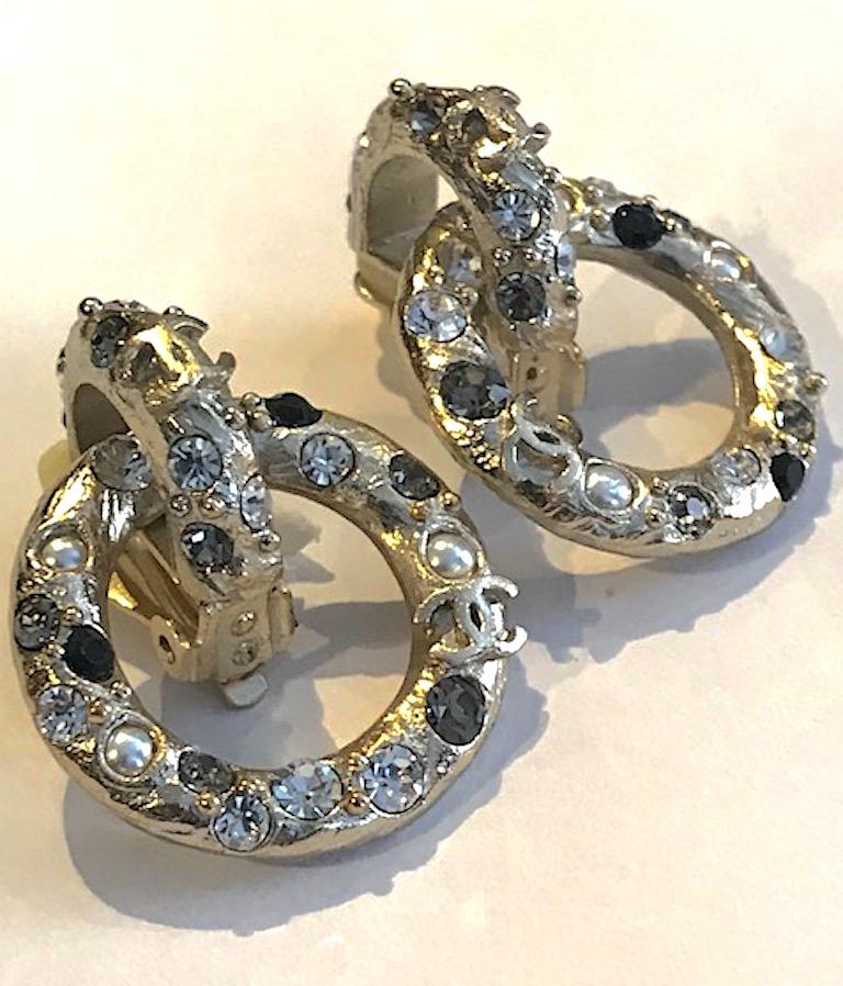 Chanel Textured Pearl & Rhinestone Dangle Hoop Earrings, 2016 Collection 1