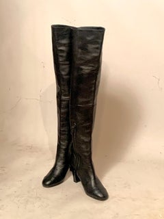 Chanel Thigh High Black Leather Boots  Size 36