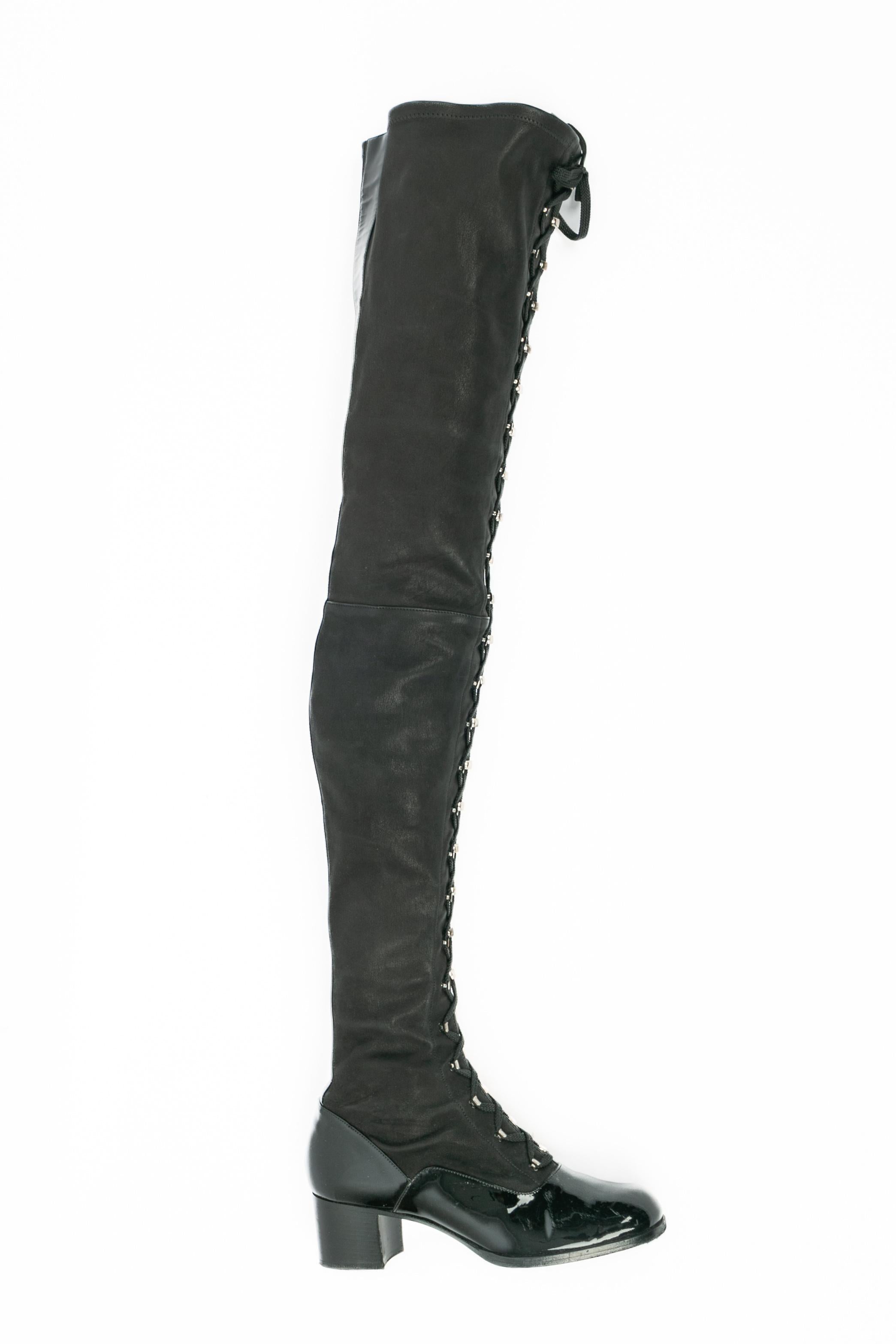 Black Chanel thigh high boots For Sale