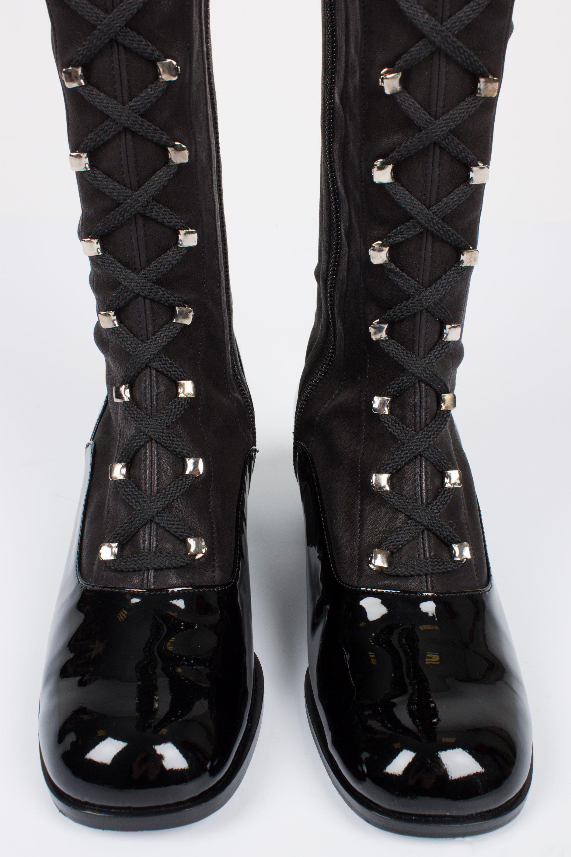 Black Chanel Thigh High Lace-up Boots - black For Sale
