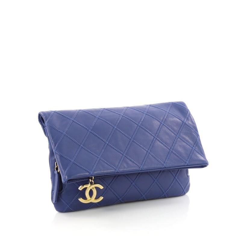 Purple Chanel Thin City Clutch Quilted Calfskin Small