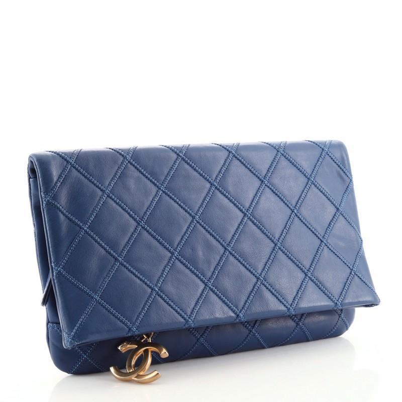 Purple Chanel Thin City Clutch Quilted Calfskin Small