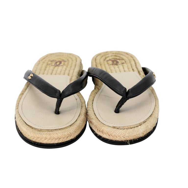 Chanel Black Flat Sandals - 15 For Sale on 1stDibs