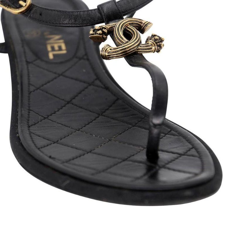 Chanel Thong Ankle Strap 36.5 Bronze CC Logo Runway Sandals Cc-0712n-0013