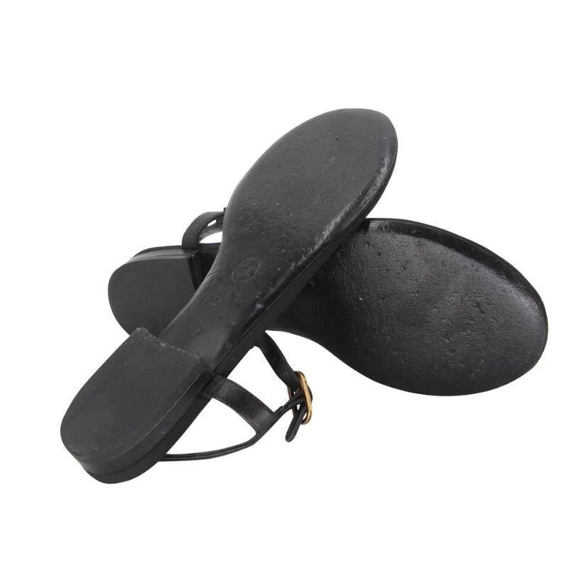 Chanel Zehen-Sandalen mit Knöchelriemen 36,5 Bronze CC Logo Laufsteg CC-0712N-0013 (Schwarz) im Angebot