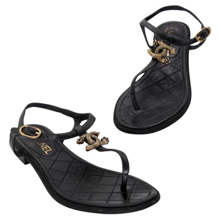 Chanel Thong Ankle Strap 36.5 Bronze CC Logo Runway Sandals CC-0712N-0013 For Sale