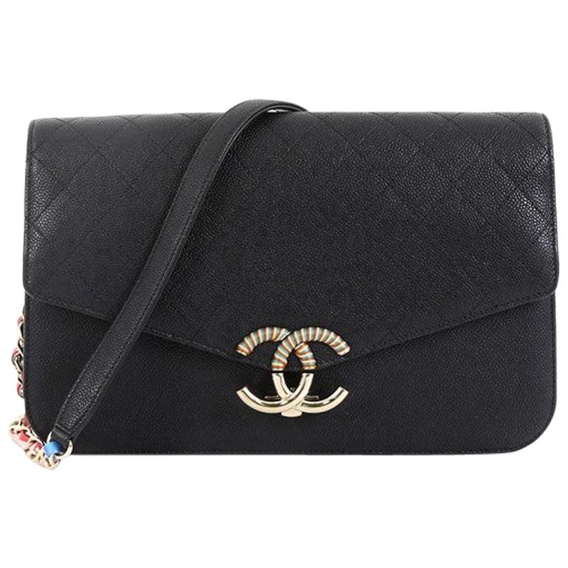 Chanel Thread Around Chain Flap Bag Quilted Caviar Medium 