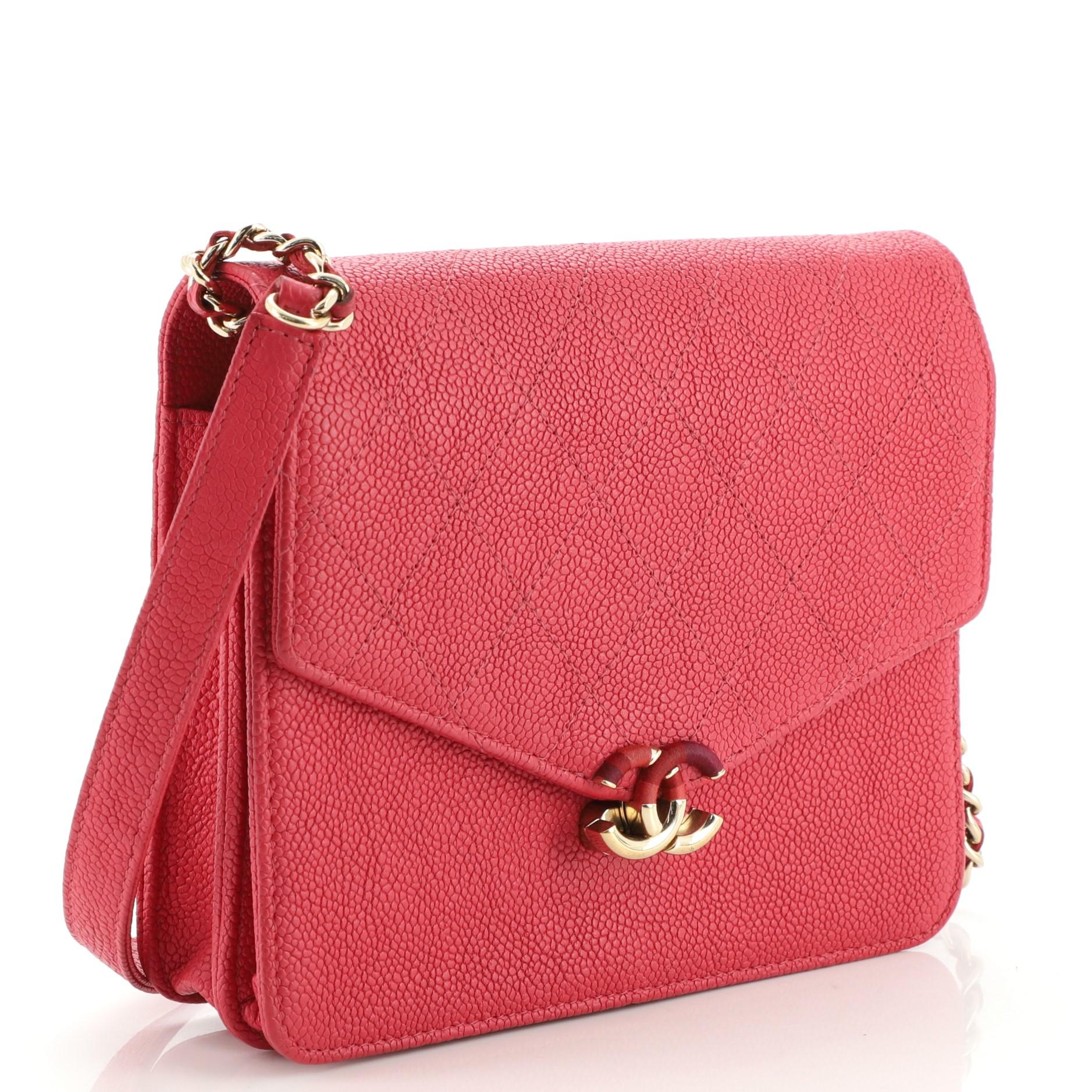 Red Chanel Thread Around Square Wallet on Chain Quilted Caviar