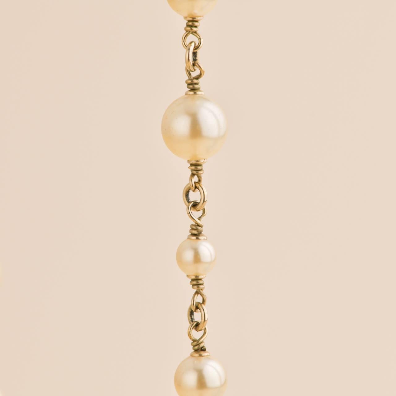 Women's or Men's Chanel Three CC Logos Pearl Sautoir Necklace