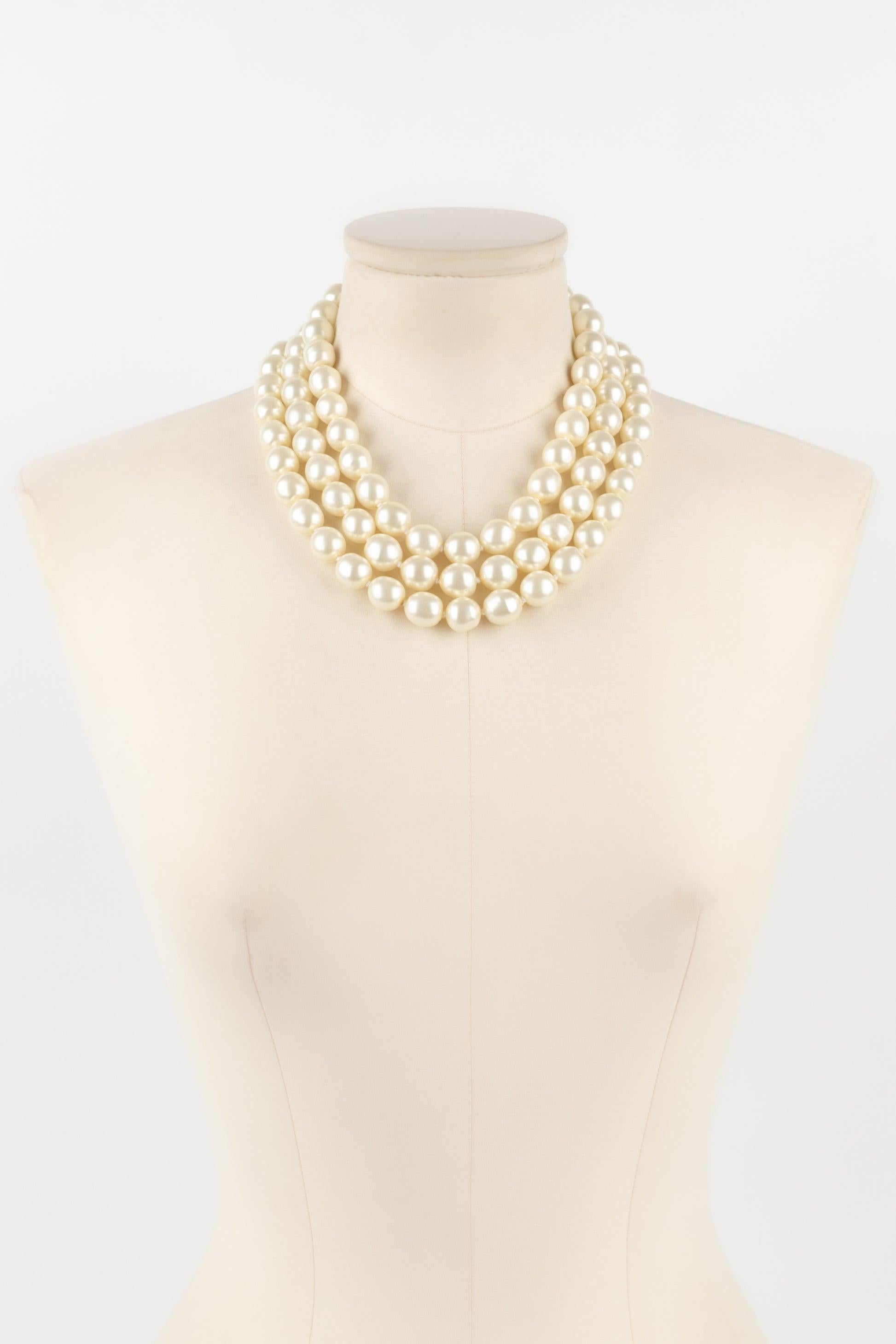 Chanel Three-Row Necklace with Costume Pearls Assembled with Knotw, 1990s 1