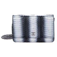 Chanel Tie Dye Black Silver Snakeskin Python Small Evening Shoulder Flap Bag