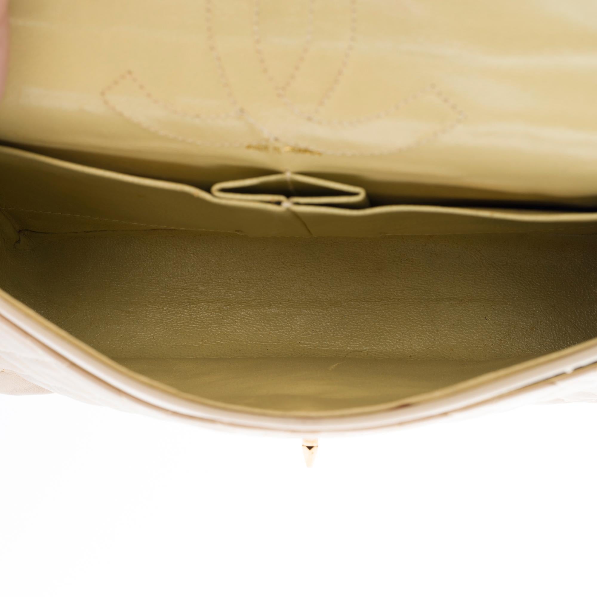 Beige Chanel Timeless 22cm double flap Shoulder bag in beige quilted lambskin, GHW