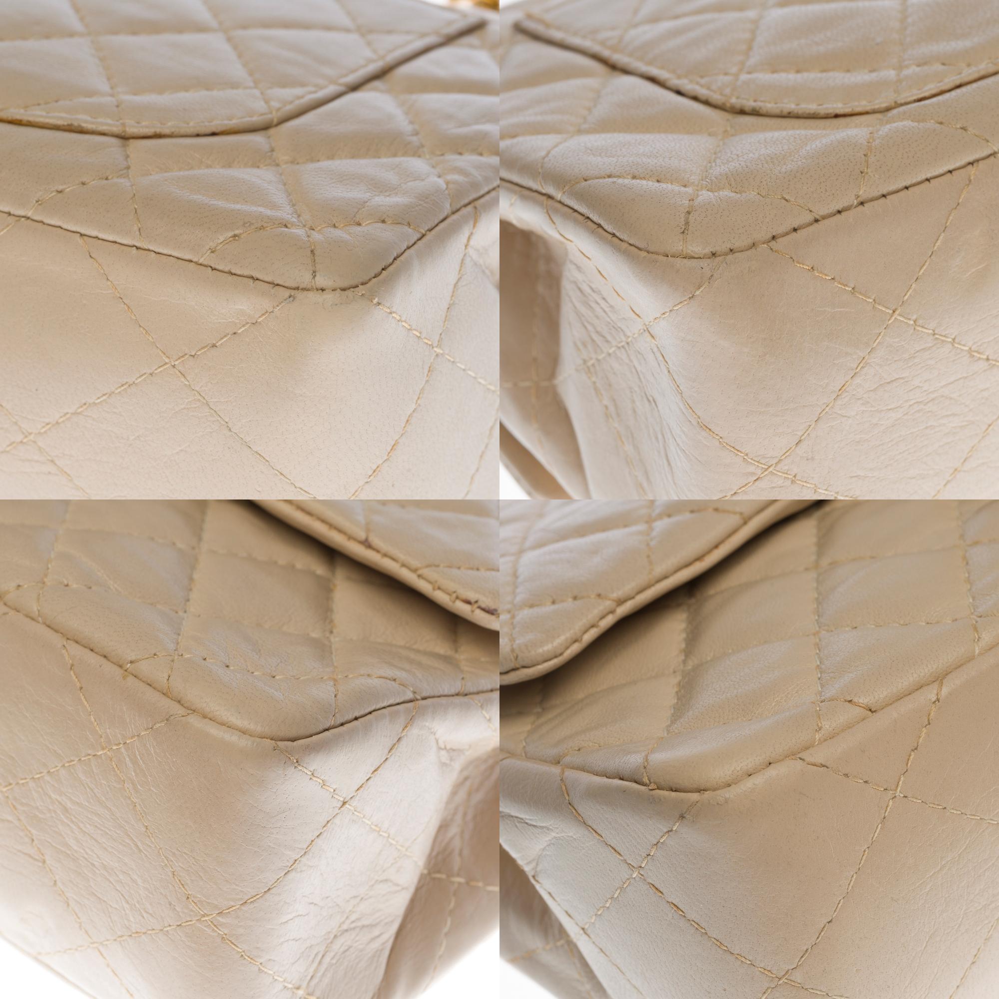Chanel Timeless 22cm double flap Shoulder bag in beige quilted lambskin, GHW 1