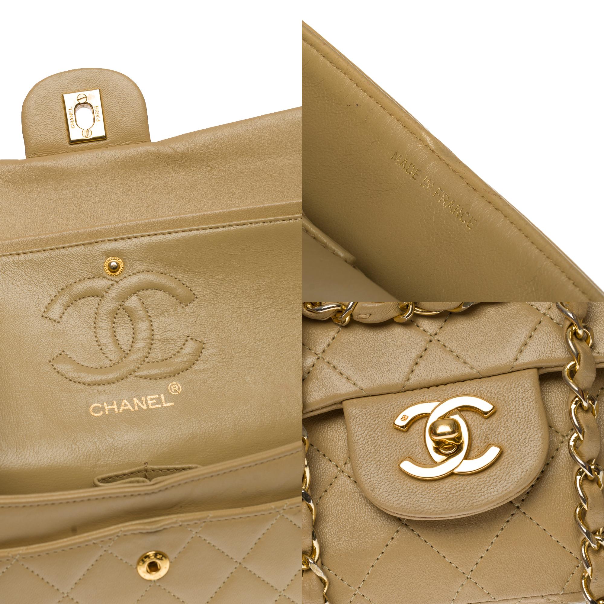 Beige Chanel Timeless 23 cm double flap shoulder bag in beige quilted lambskin, GHW