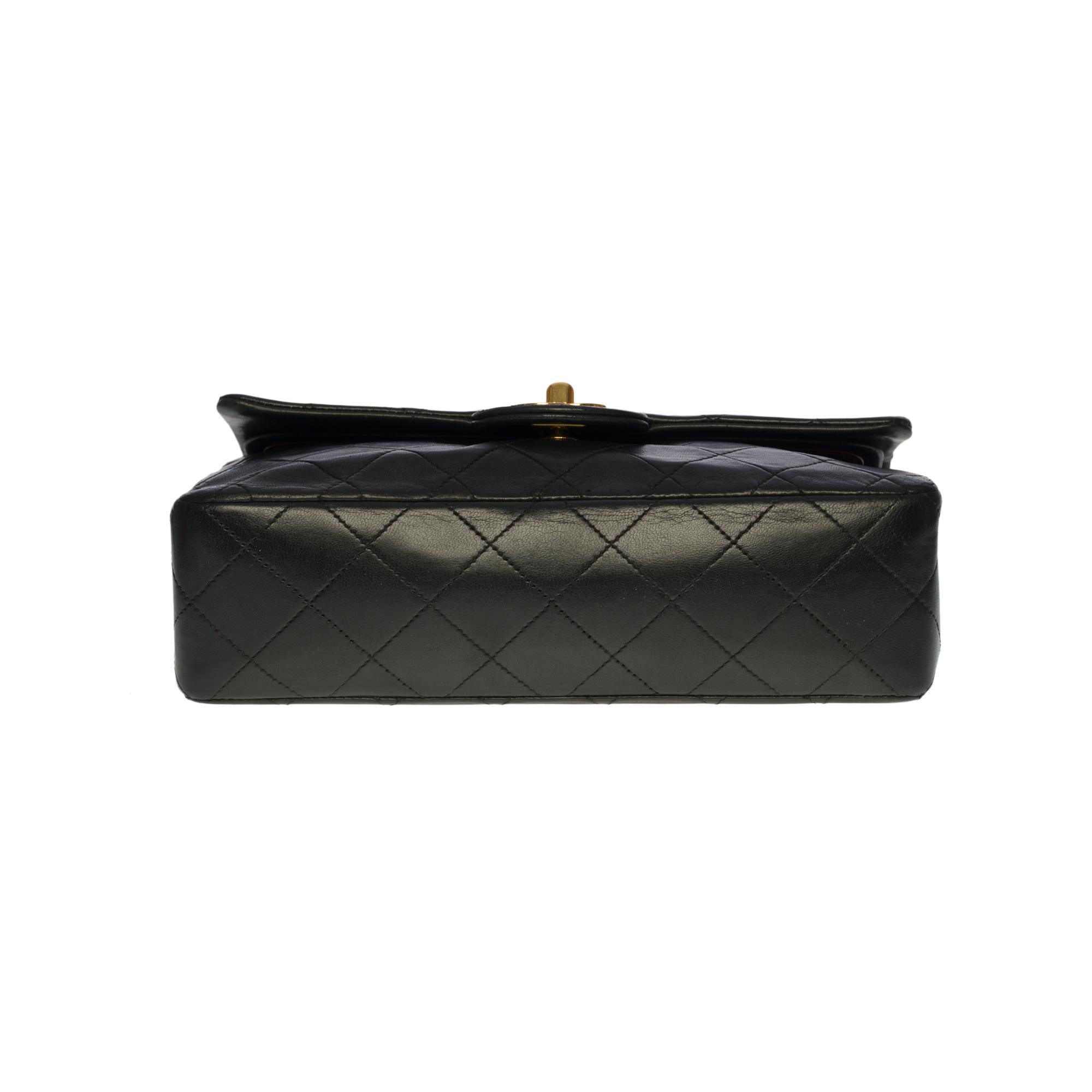 Chanel Timeless 23 cm double flap shoulder bag in black quilted lambskin, GHW 2