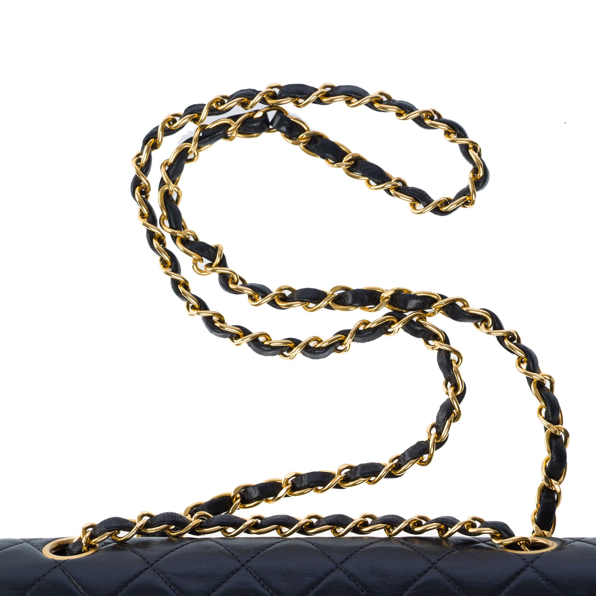 Chanel Timeless 23 double flap shoulder bag in Black Quilted Lambskin, GHW For Sale 7