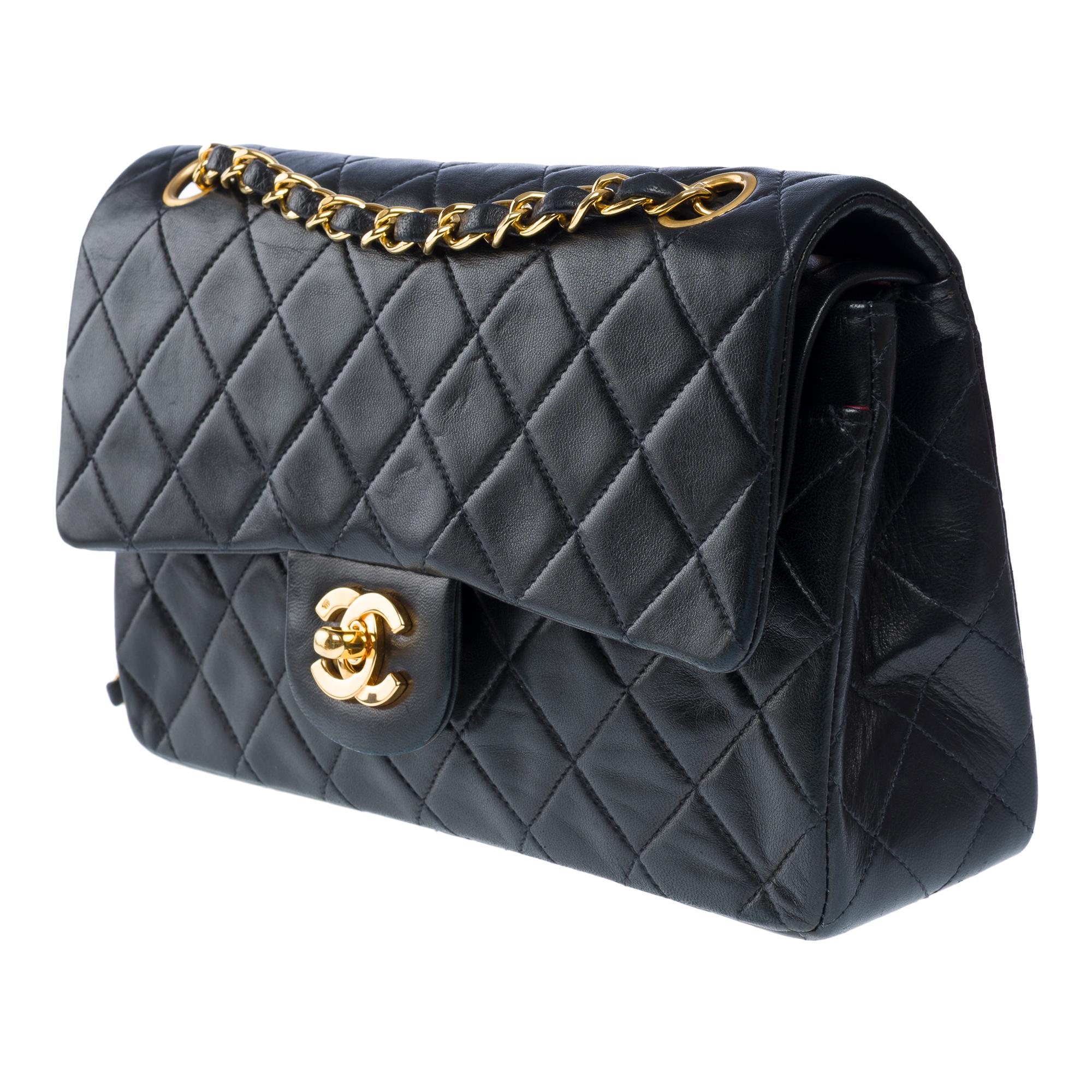 Chanel Timeless 23 double flap shoulder bag in Black Quilted Lambskin, GHW For Sale 2