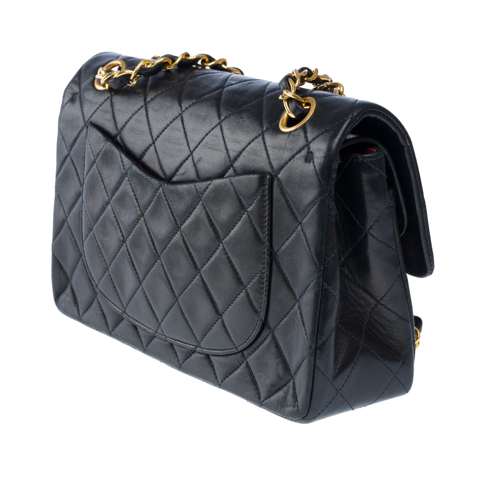 Chanel Timeless 23 double flap shoulder bag in Black Quilted Lambskin, GHW For Sale 3