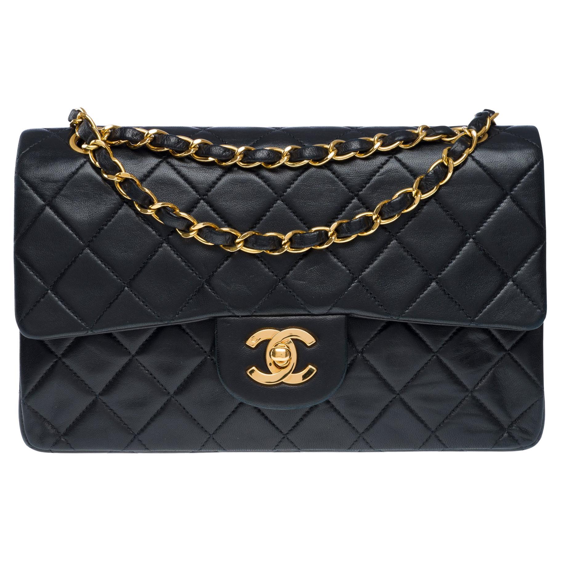 Chanel Timeless 23 double flap shoulder bag in Black Quilted Lambskin, GHW For Sale