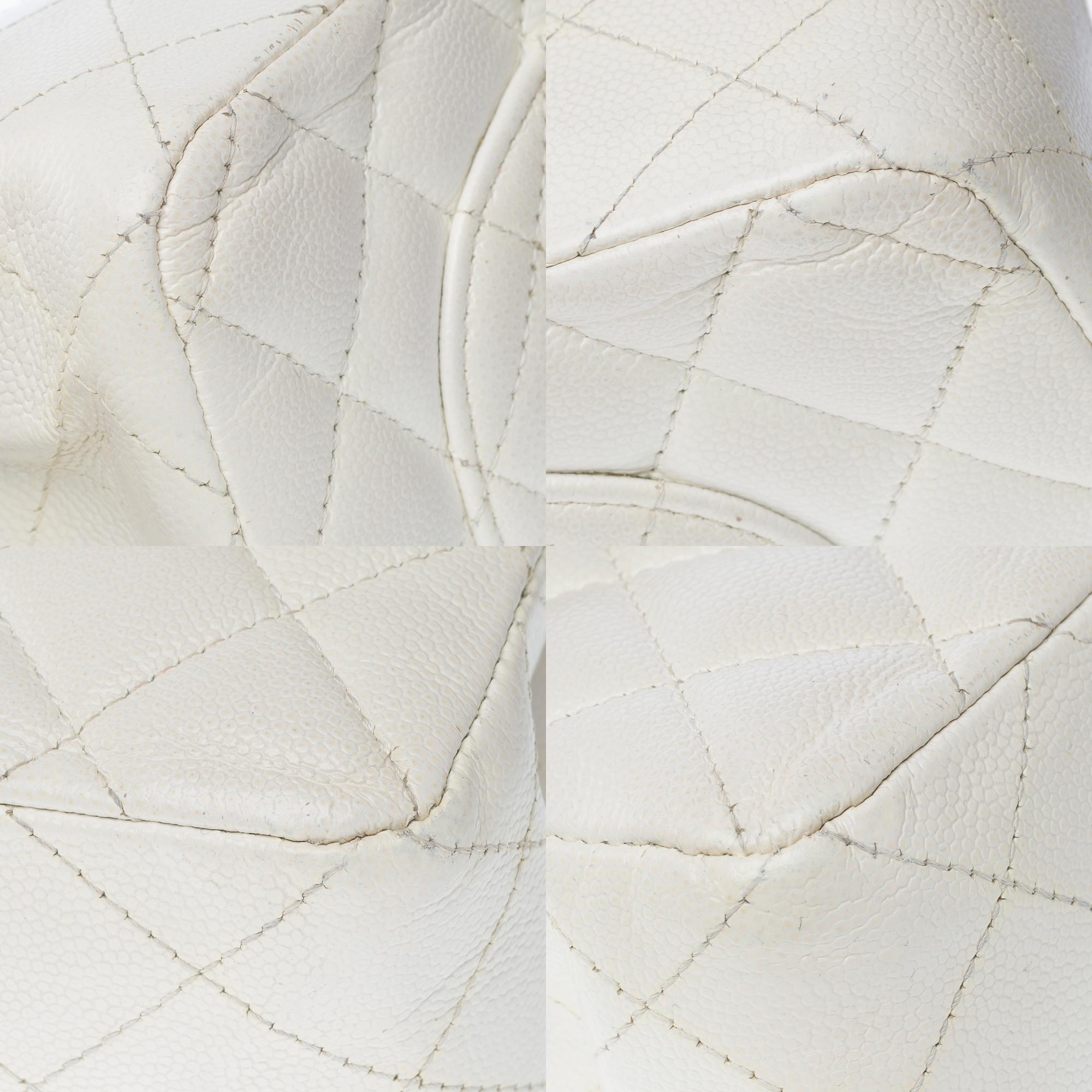 Chanel Timeless 23 double flap shoulder bag in White Quilted Caviar Leather, GHW 7