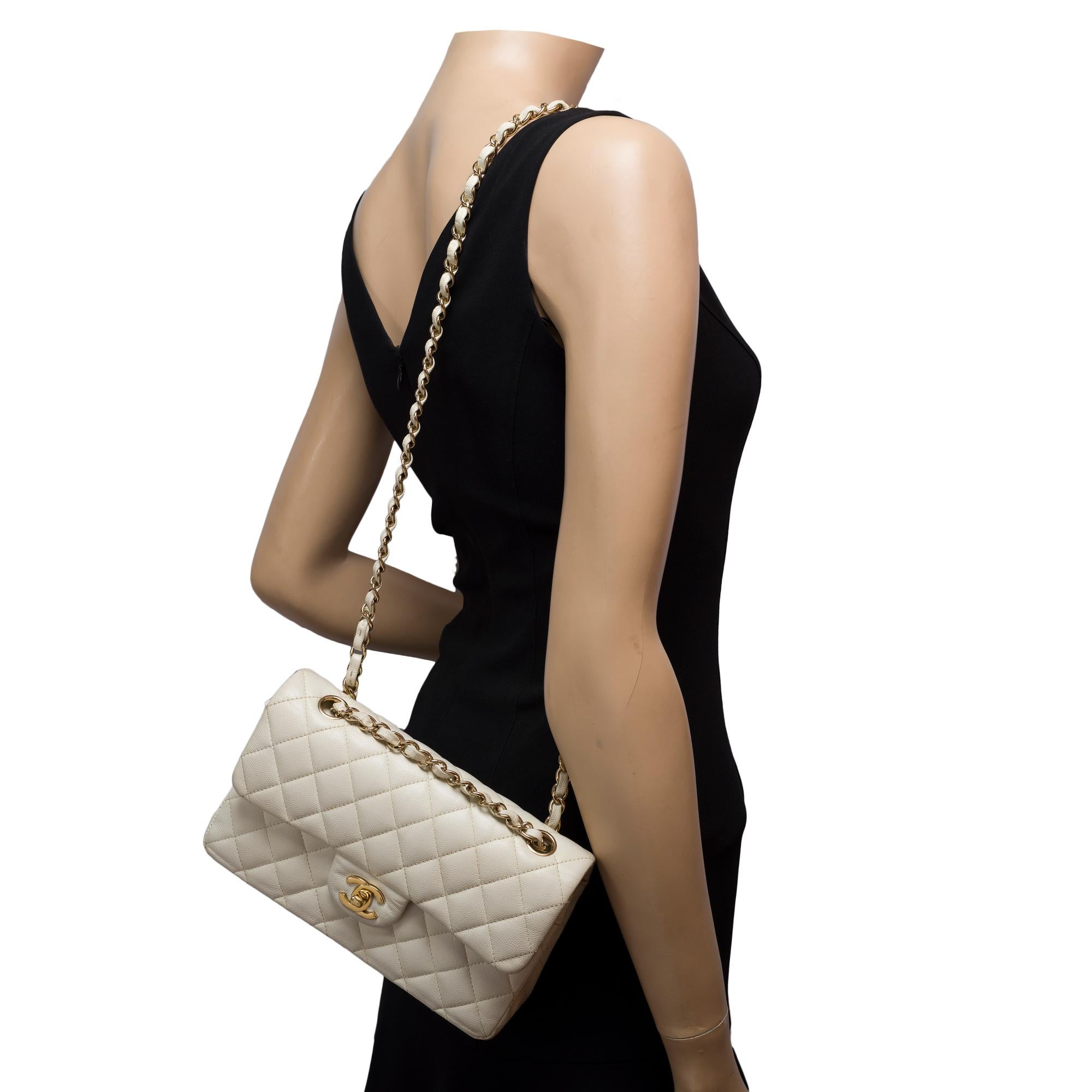 Chanel Timeless 23 double flap shoulder bag in White Quilted Caviar Leather, GHW 8
