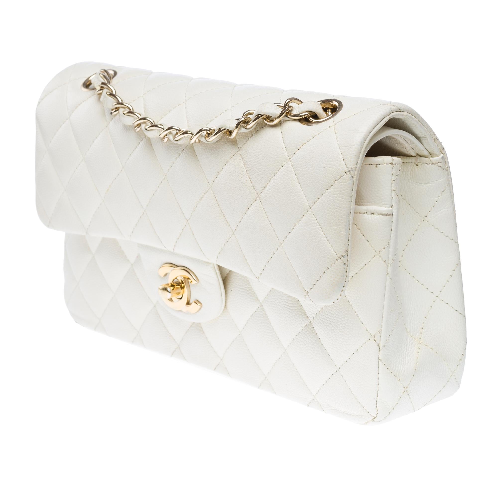 Women's Chanel Timeless 23 double flap shoulder bag in White Quilted Caviar Leather, GHW