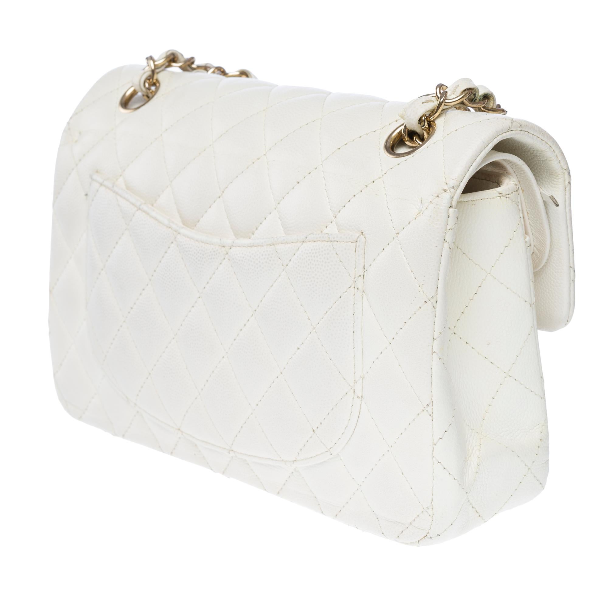 Chanel Timeless 23 double flap shoulder bag in White Quilted Caviar Leather, GHW 1