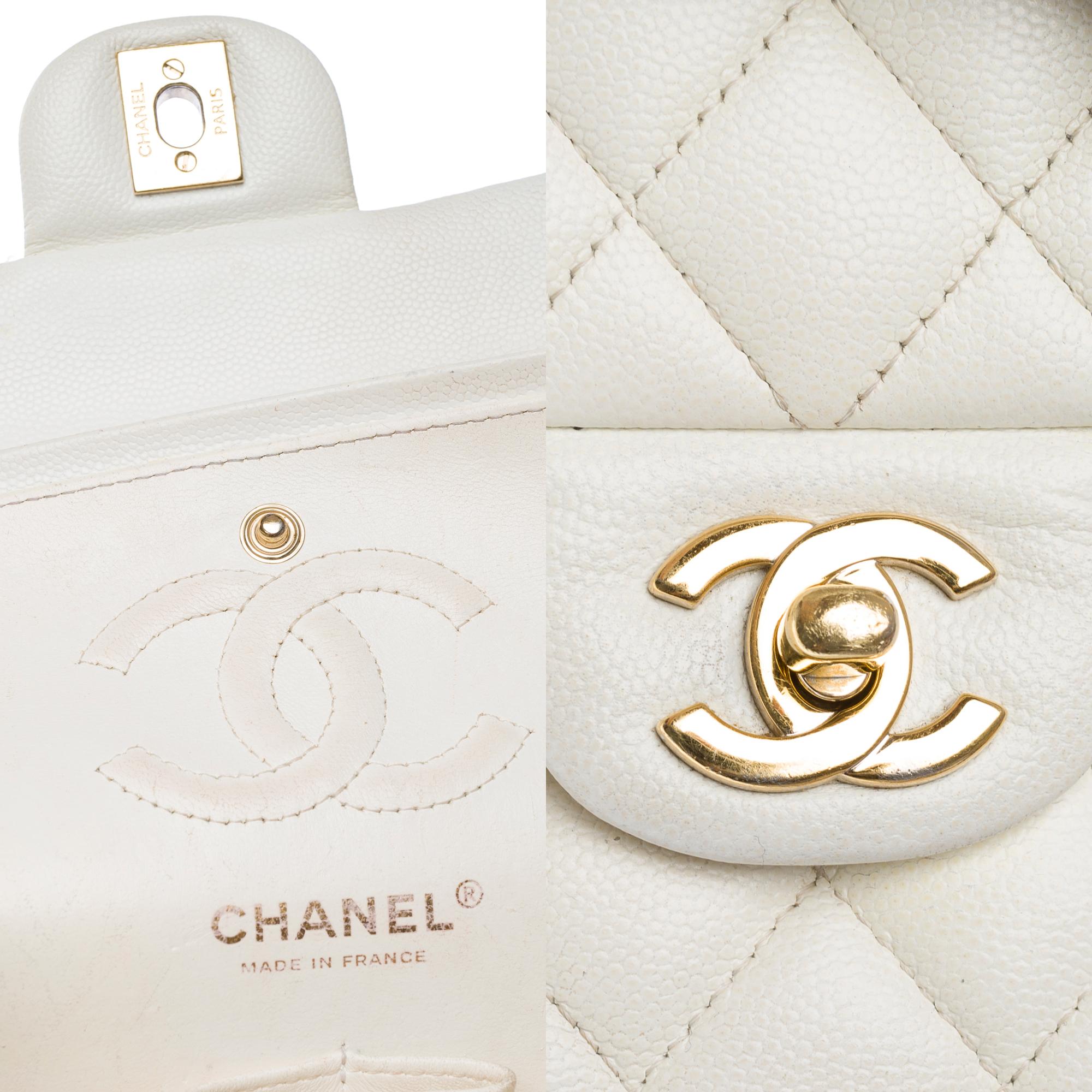 Chanel Timeless 23 double flap shoulder bag in White Quilted Caviar Leather, GHW 2