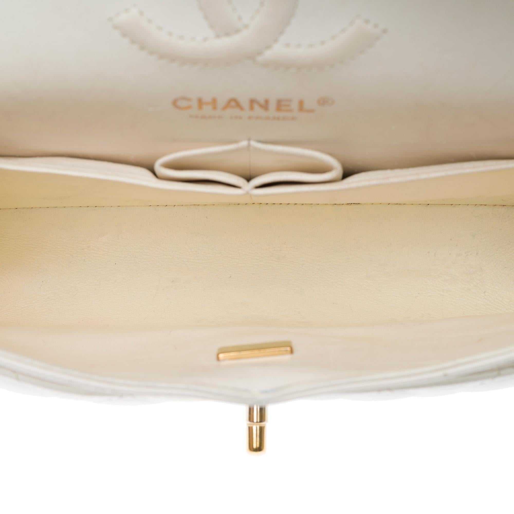 Chanel Timeless 23 double flap shoulder bag in White Quilted Caviar Leather, GHW 4