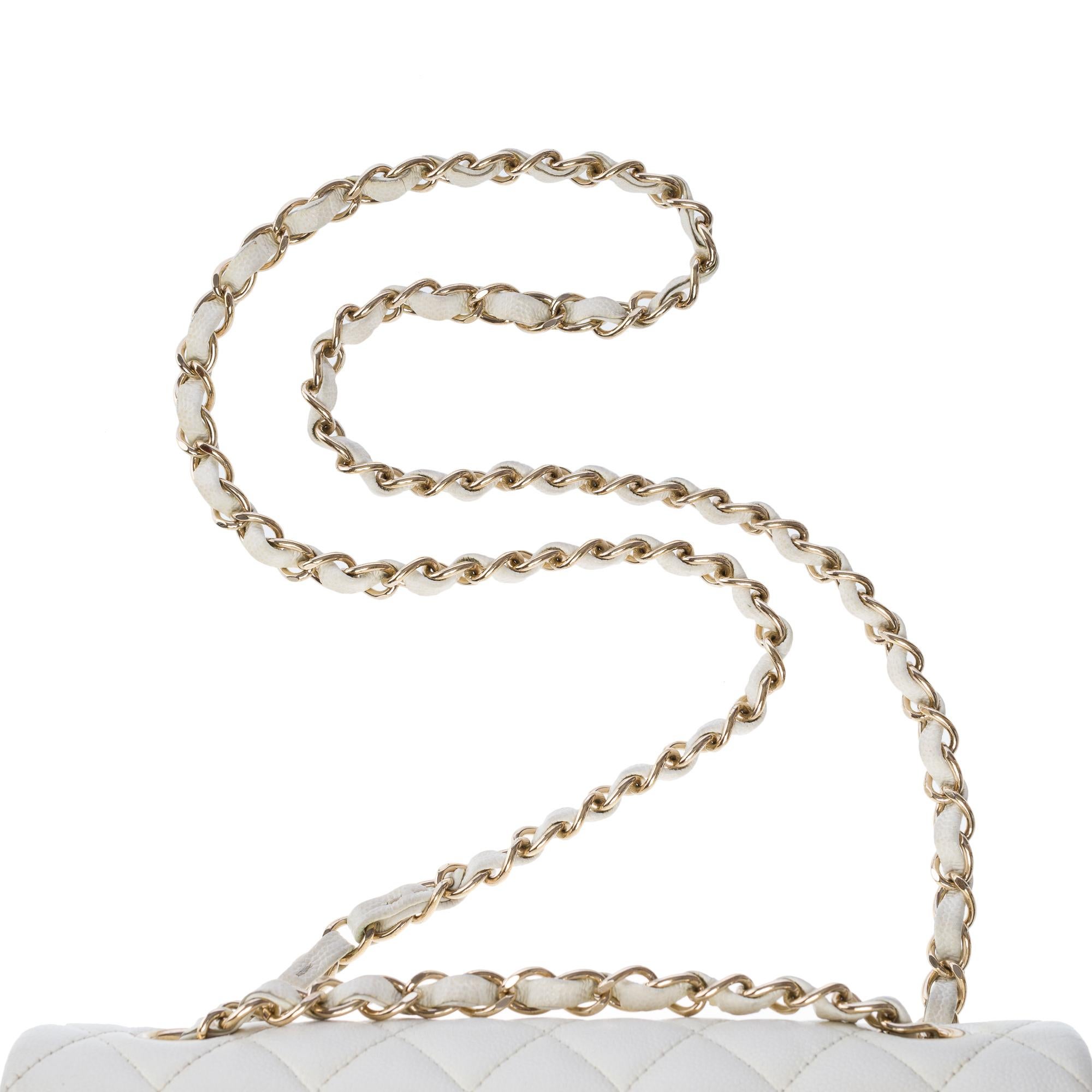 Chanel Timeless 23 double flap shoulder bag in White Quilted Caviar Leather, GHW 5