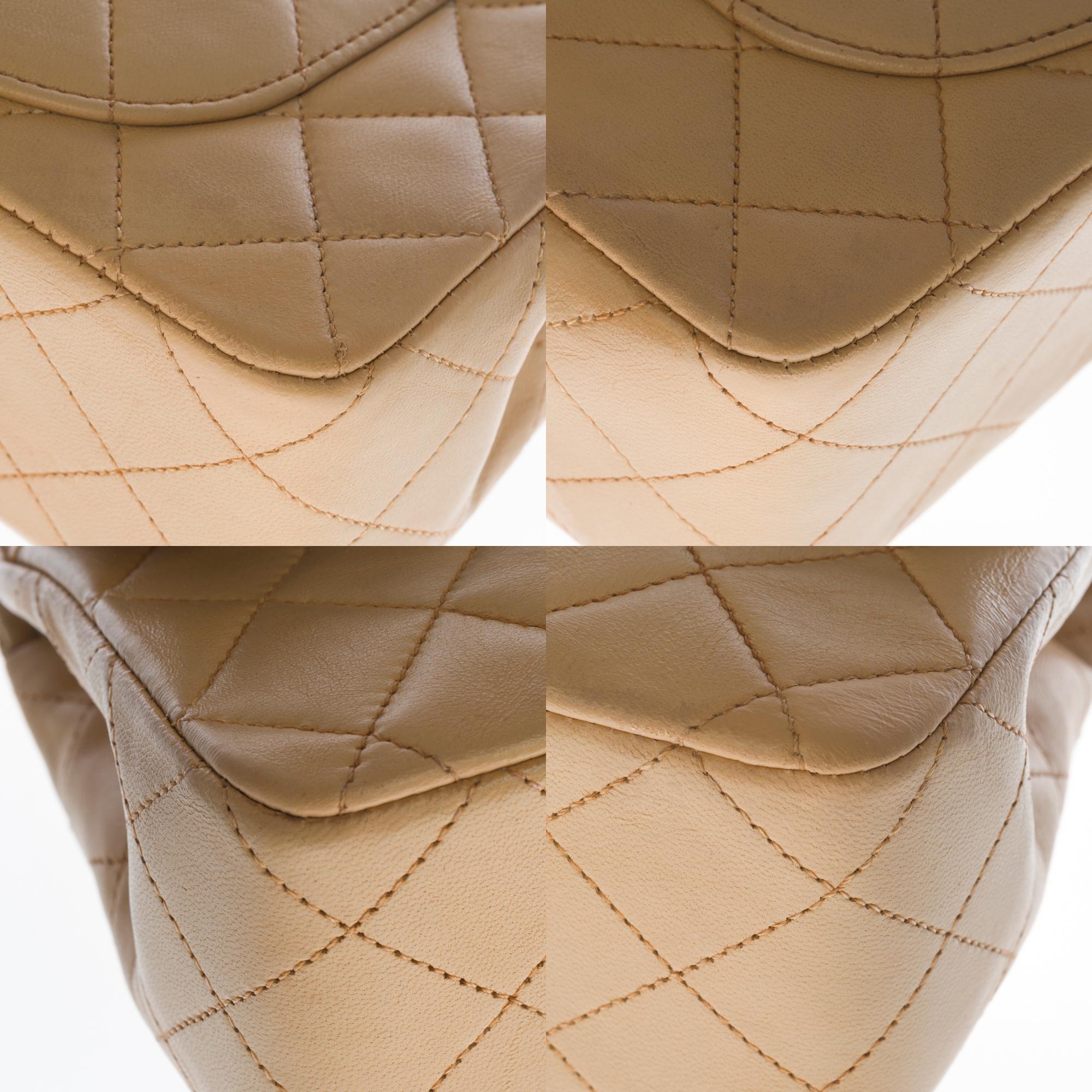 Chanel Timeless 23cm double flap Shoulder bag in Beige quilted lambskin, GHW 3