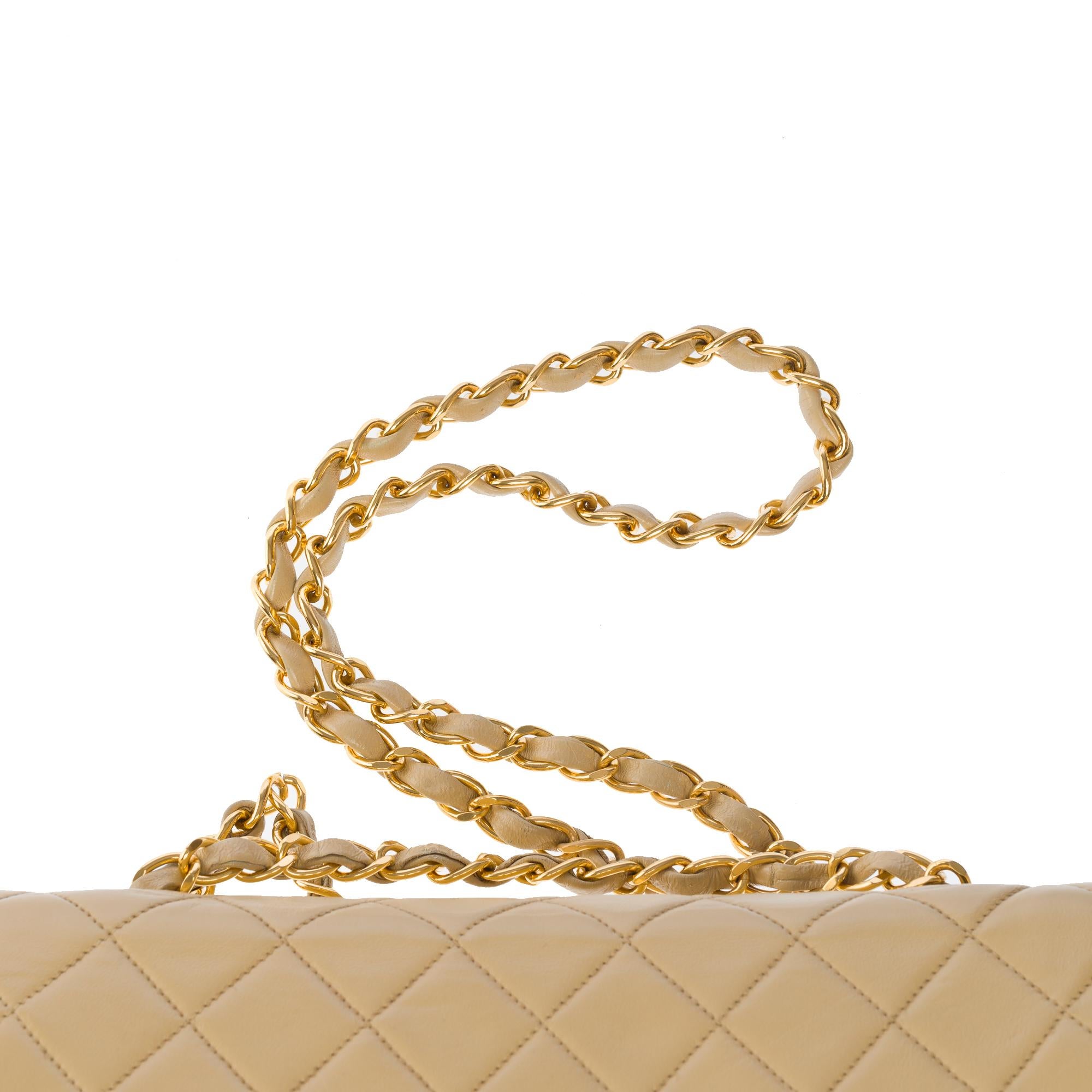 Chanel Timeless 23cm double flap shoulder bag in beige quilted lambskin, GHW 5