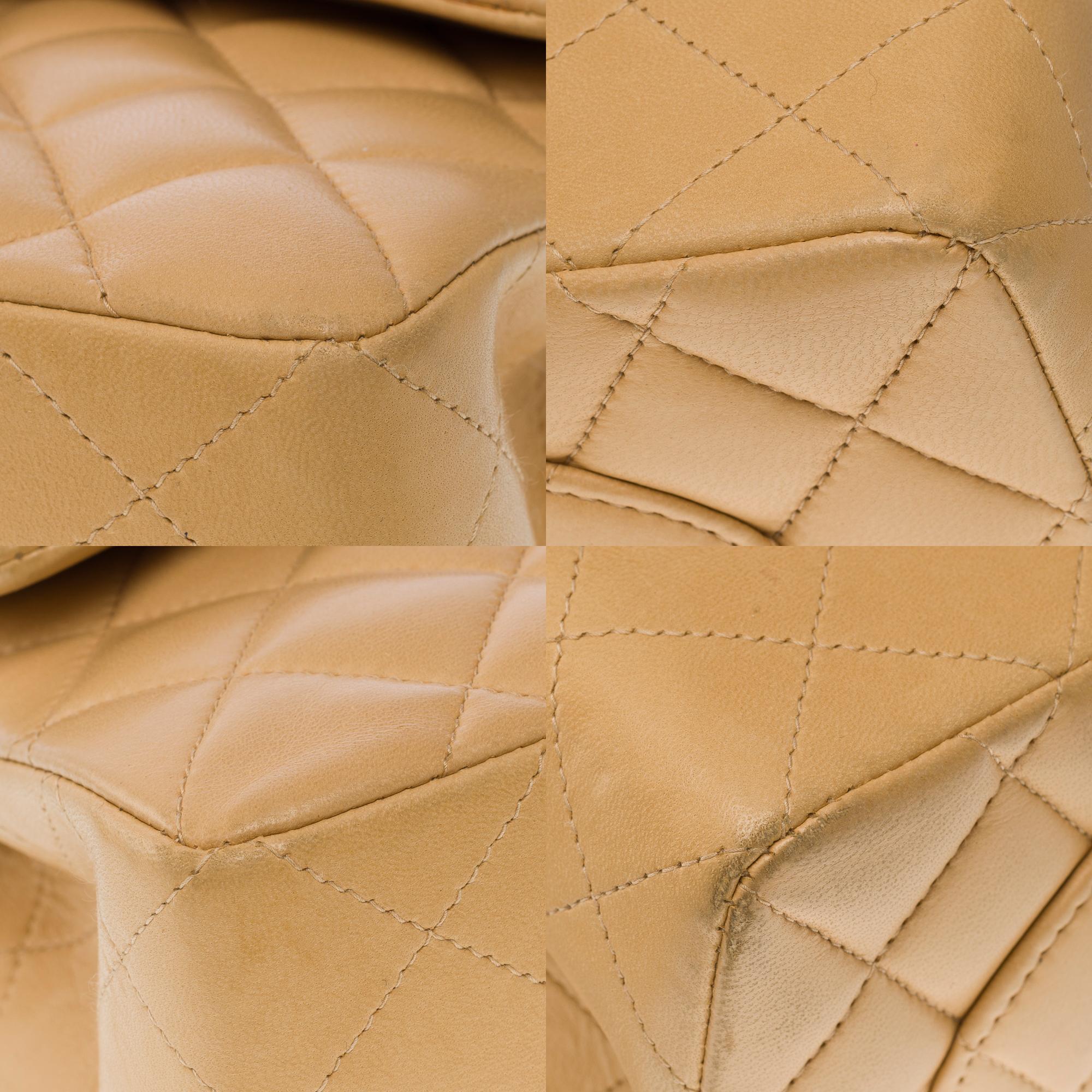 Chanel Timeless 23cm double flap shoulder bag in beige quilted lambskin, GHW For Sale 7