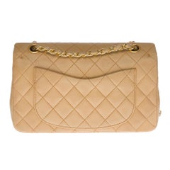 Chanel Timeless 23cm double flap Shoulder bag in Beige quilted lambskin, GHW