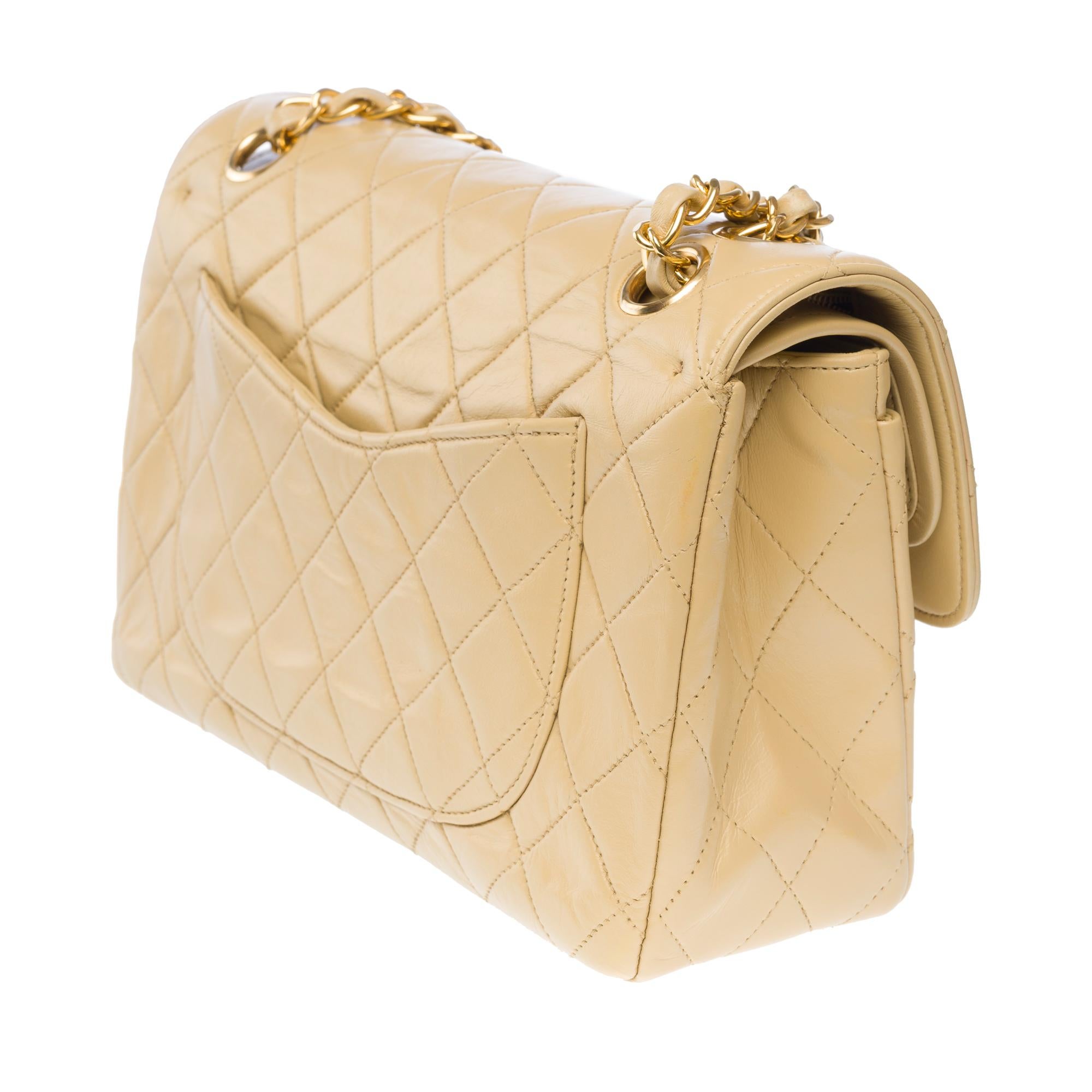 Chanel Timeless 23cm double flap shoulder bag in beige quilted lambskin, GHW 1