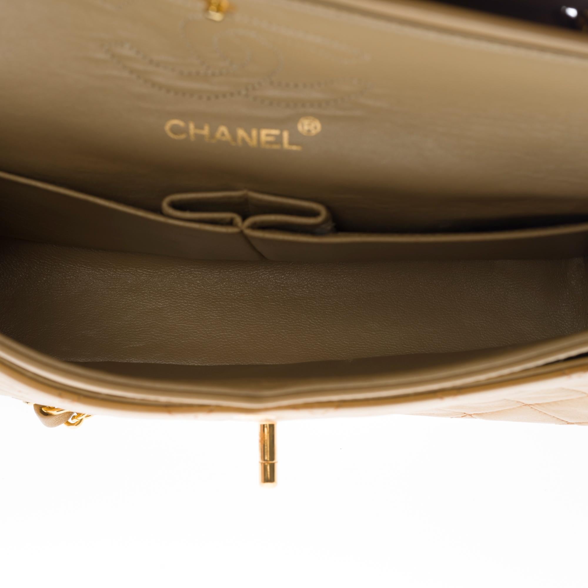Women's Chanel Timeless 23cm double flap Shoulder bag in Beige quilted lambskin, GHW