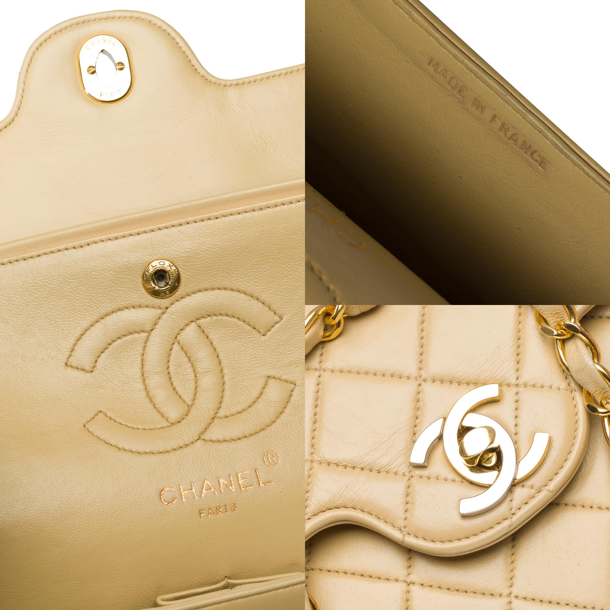 Chanel Timeless 23cm double flap shoulder bag in beige quilted lambskin, GHW 2