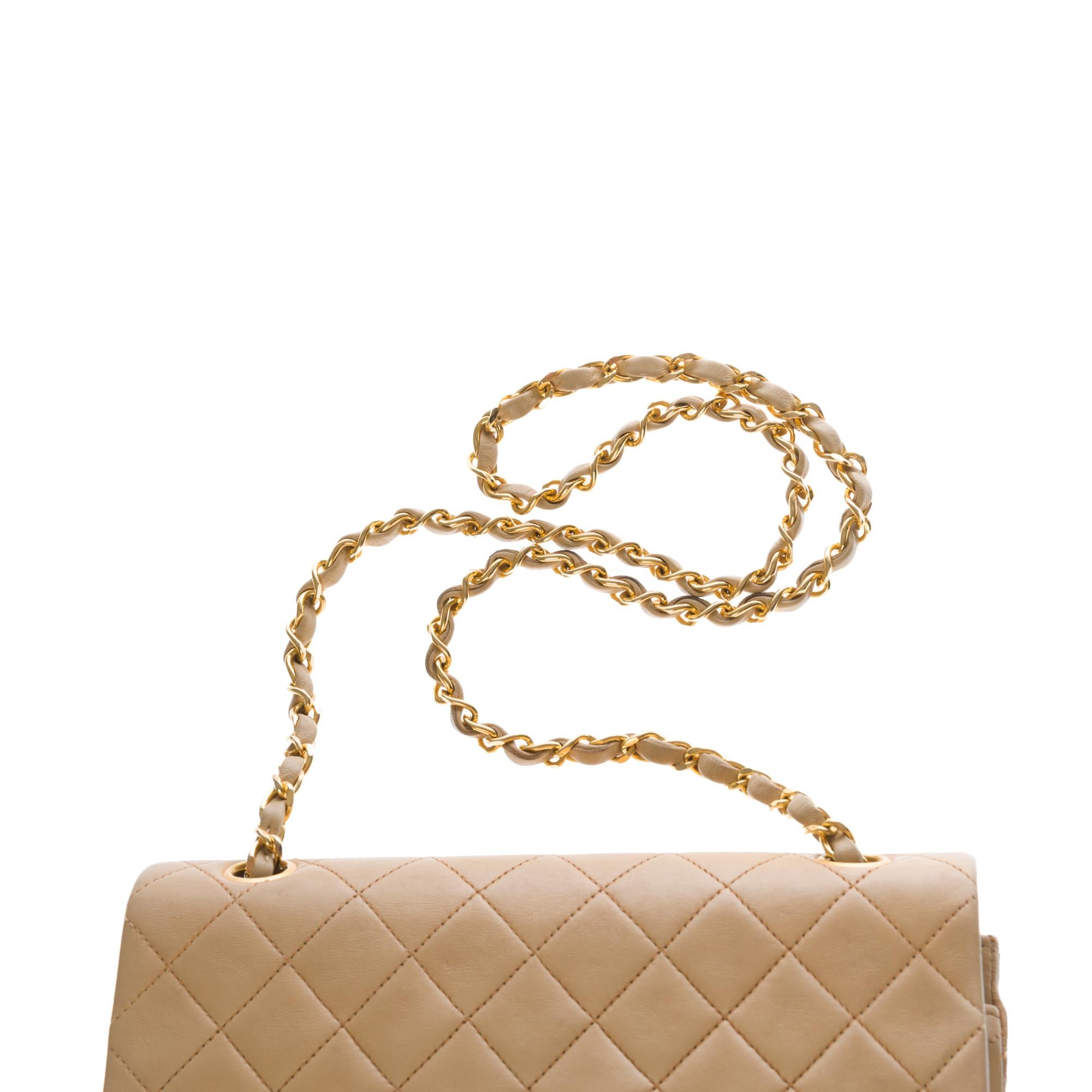 Chanel Timeless 23cm double flap Shoulder bag in Beige quilted lambskin, GHW 1