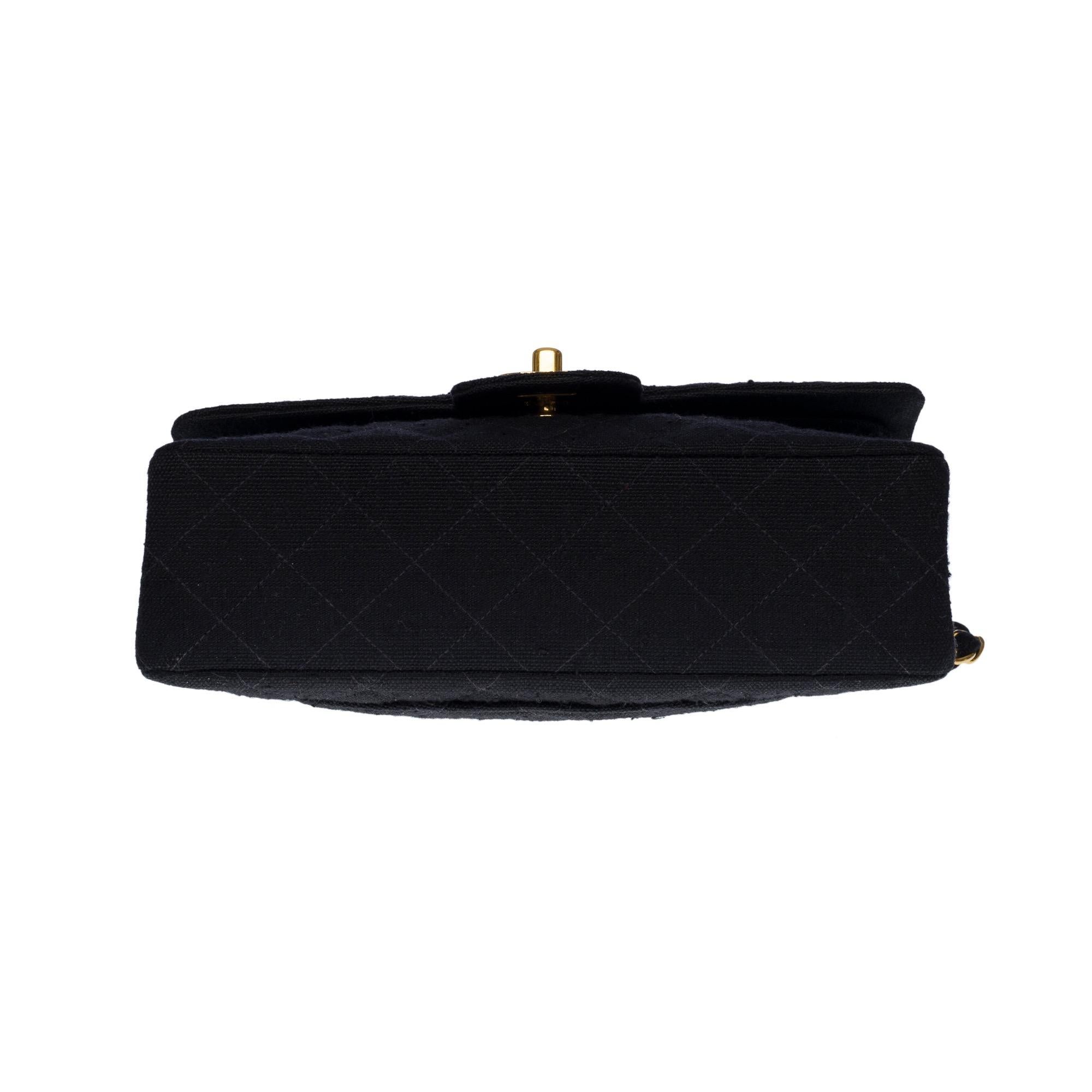 Chanel Timeless 23cm double flap shoulder bag in black linen, GHW 6