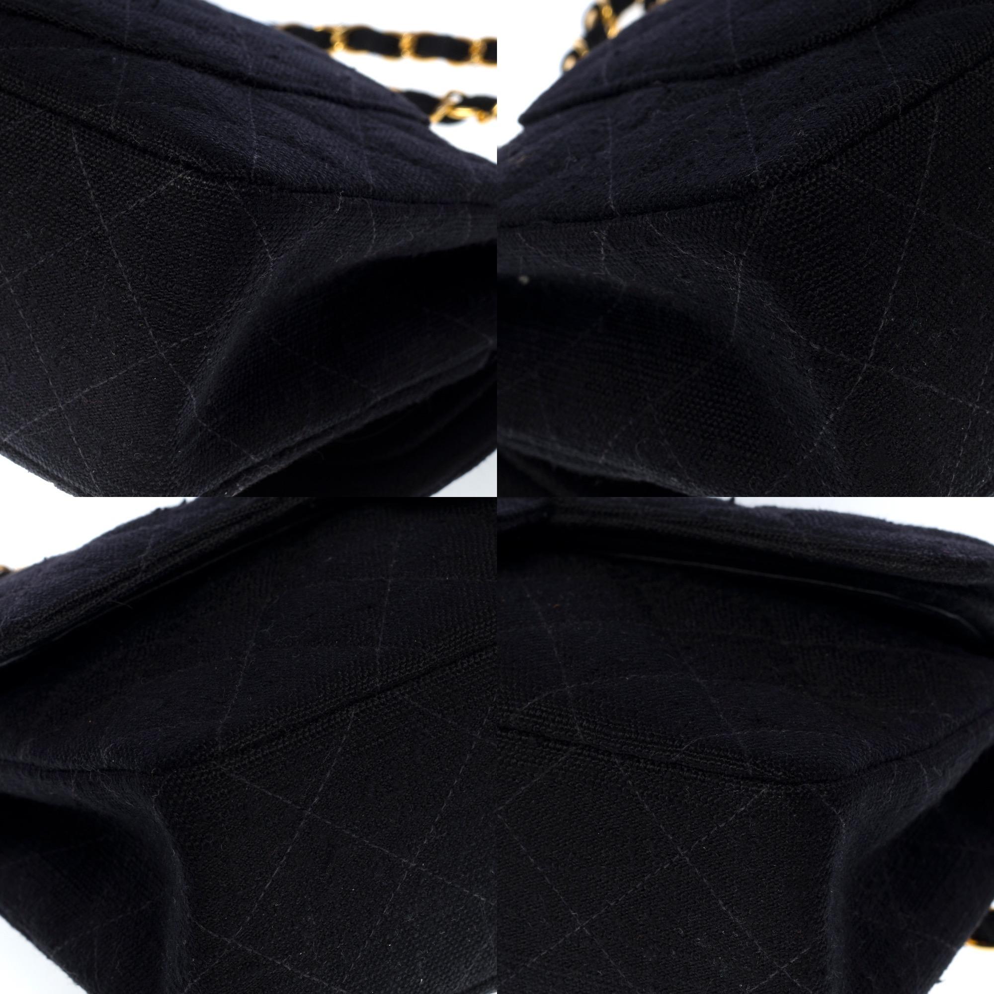 Chanel Timeless 23cm double flap shoulder bag in black linen, GHW 7